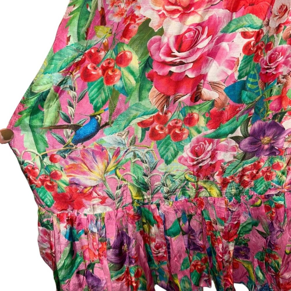 Pink Floral Flouncy cover up short dress True Colors La Moda Clothing NEW NWT XL - Picture 4 of 8